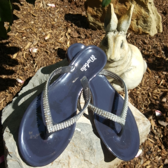 MARBELLA ♡ Gorgeous Navy Embellished Bling of Rhinestone Jelly Thong Sandals 6 - Picture 5 of 16